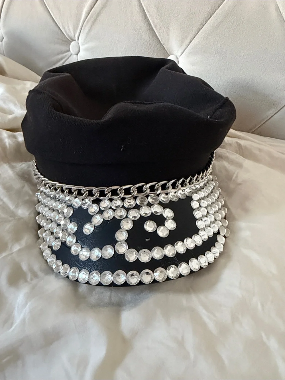Handmade Black Embellished Rhinestone Sailor Cap - Women's Fashion Accessory